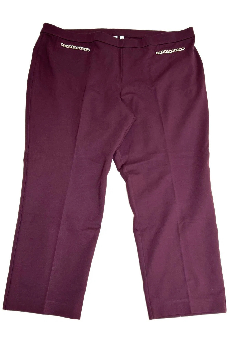 Susan Graver Women's Smart Ponte SlimLeg Pants w Chain Detail Raisin - Petite